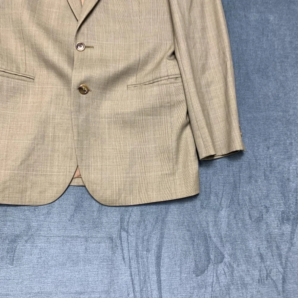 Jos. A. Bank Blazer Jacket Mens 39 Khaki Plaid Lined Wool Party Wear Notch Lapel